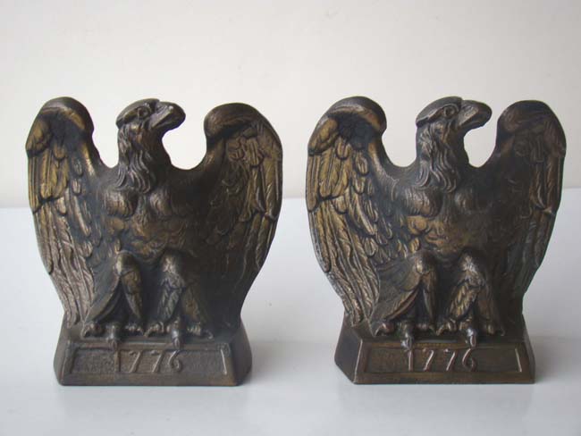 A pair of cast brass 1776 Eagle Bookends made in Virginia circa 1965